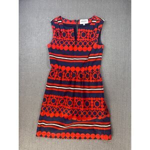 Elizabeth McKay Dress Sleeveless Knee Length Geometric Red White Blue Size 6